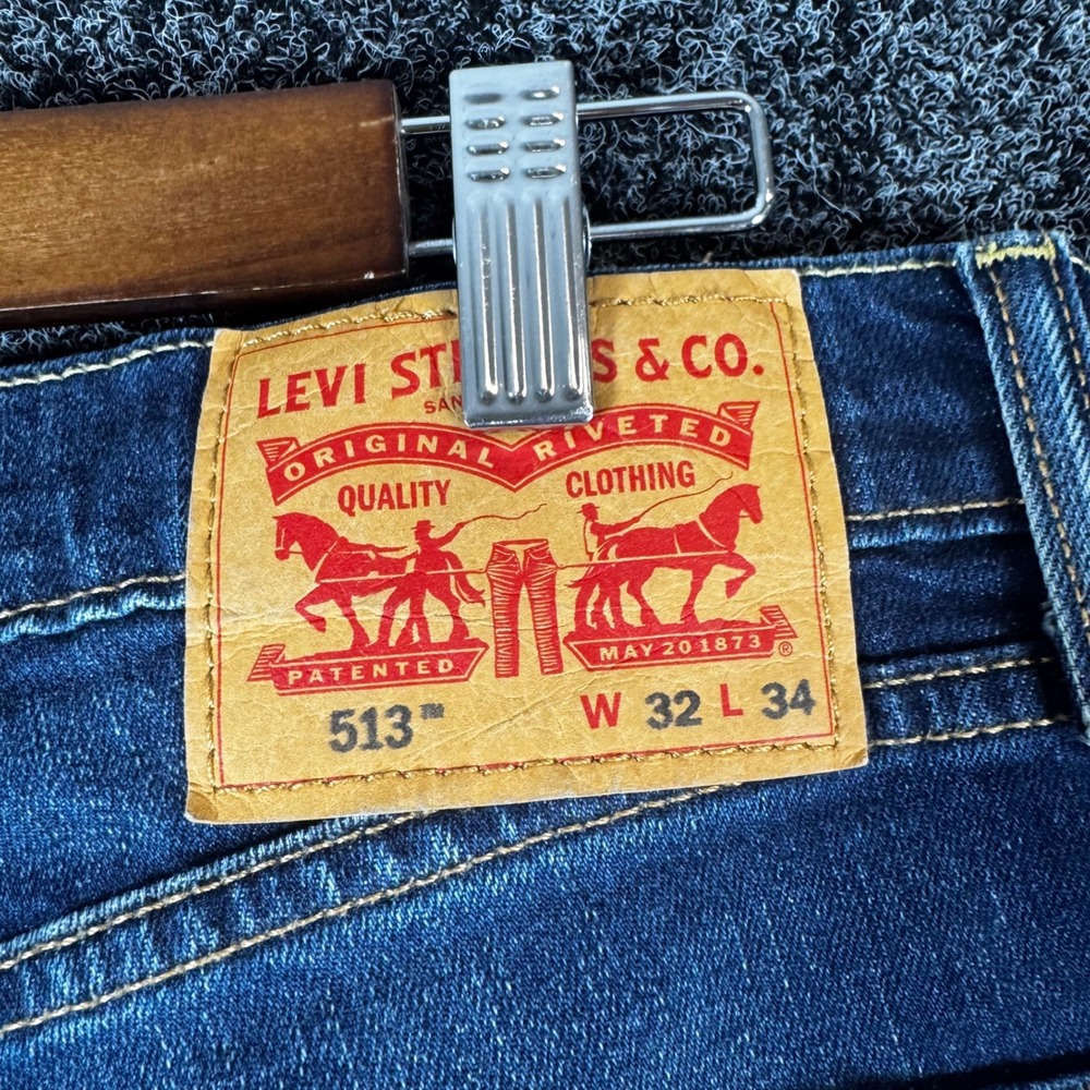 Levis 513 Slim Straight Jeans Mens 32x34 Dark Wash Indigo Denim 08513-0753 - Picture 3 of 7